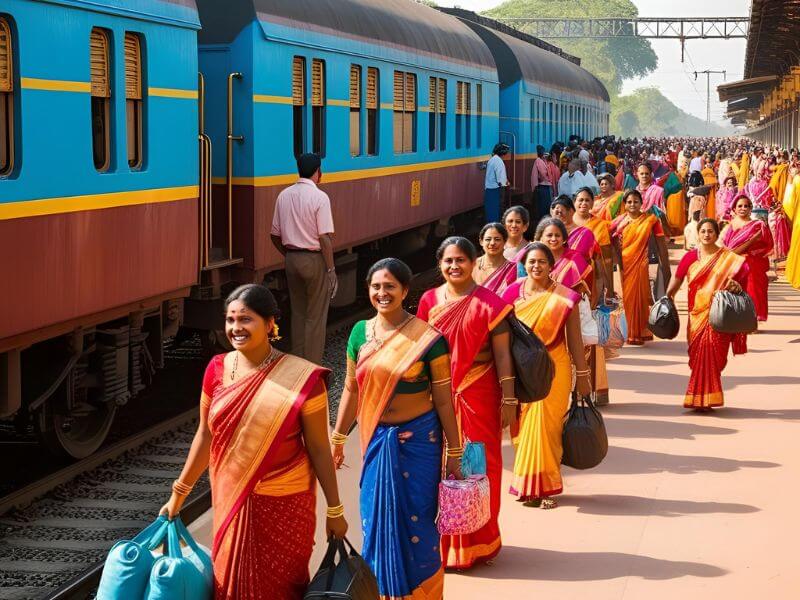 A train arriving at Rameswaram station via New Pamban Bridge Trains 2025, benefiting travelers.
