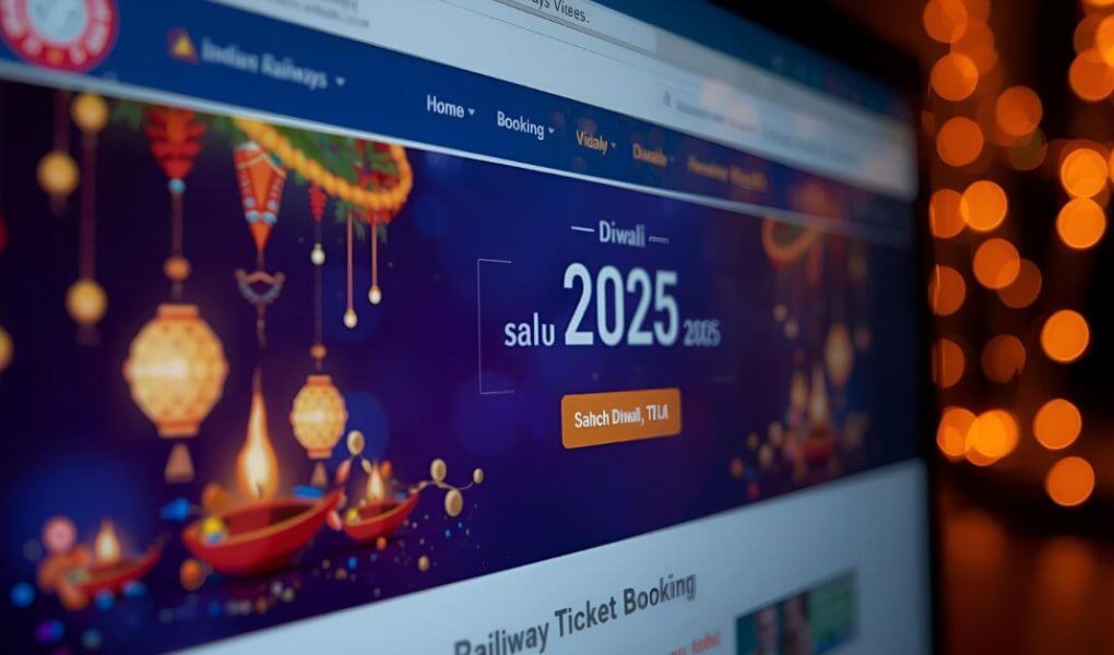 Passengers at Indian Railways station booking tickets for Diwali 2025 celebrations
