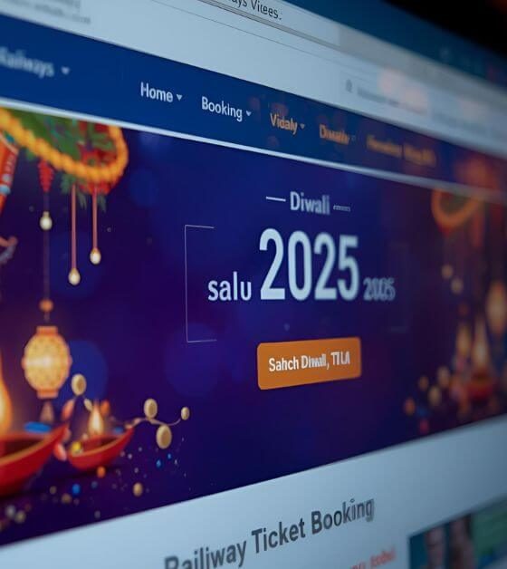Passengers at Indian Railways station booking tickets for Diwali 2025 celebrations