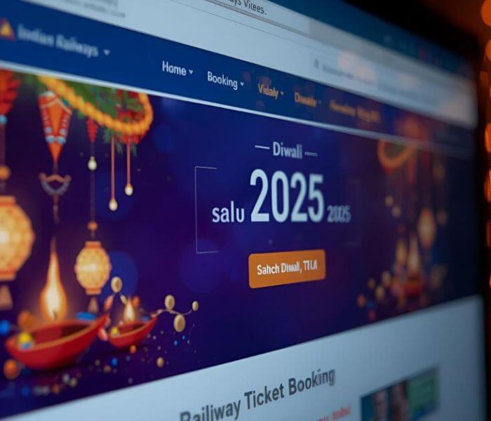 Passengers at Indian Railways station booking tickets for Diwali 2025 celebrations