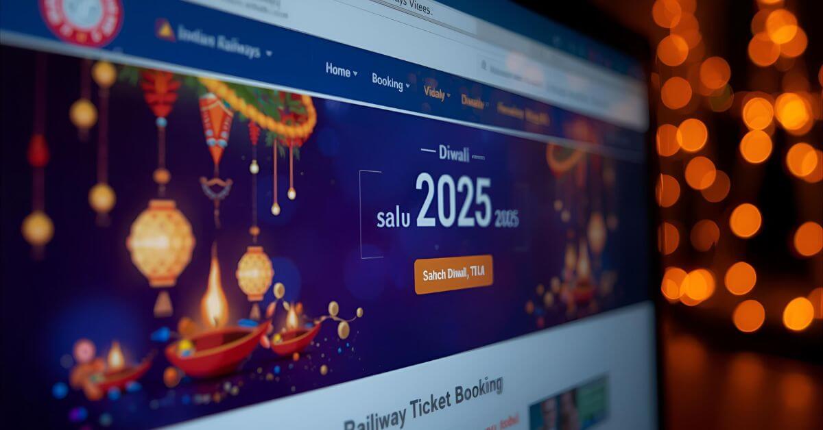 Passengers at Indian Railways station booking tickets for Diwali 2025 celebrations